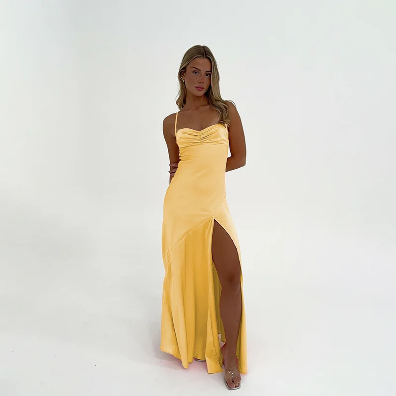 Summer womens solid color slim fit fashion sling sleeveless backless dress 250527