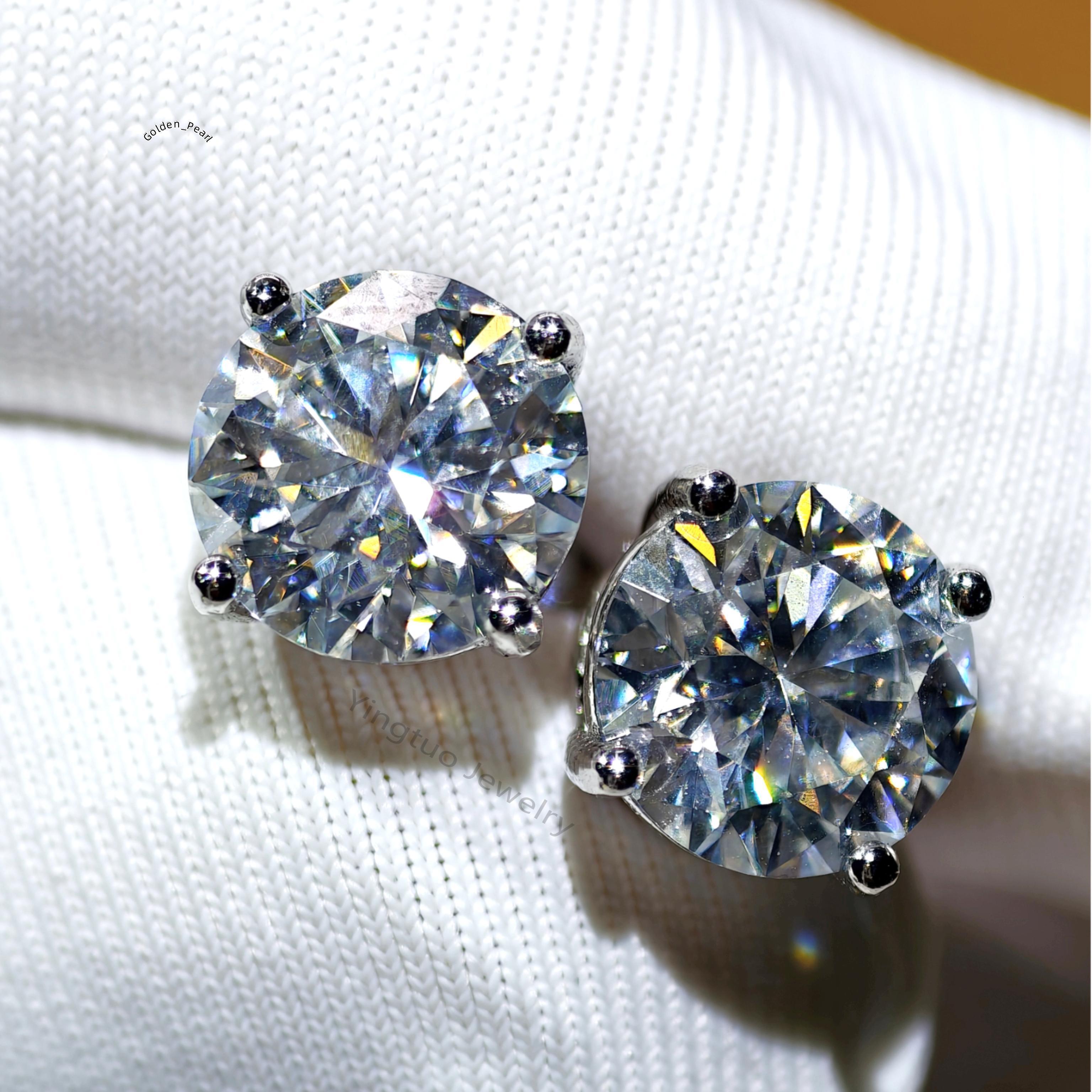 Factory Price Moissanite Jewelry Silver Stud 18K Four Claws S925 3mm/4mm/5mm/6mm Ladies Moissanite Earrings