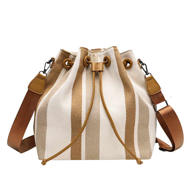 designer Canvas Women's Bag 2025 New Trendy Fashion Single Shoulder Bucket Bag Retro Large Capacity College Style Handheld Tote Bag