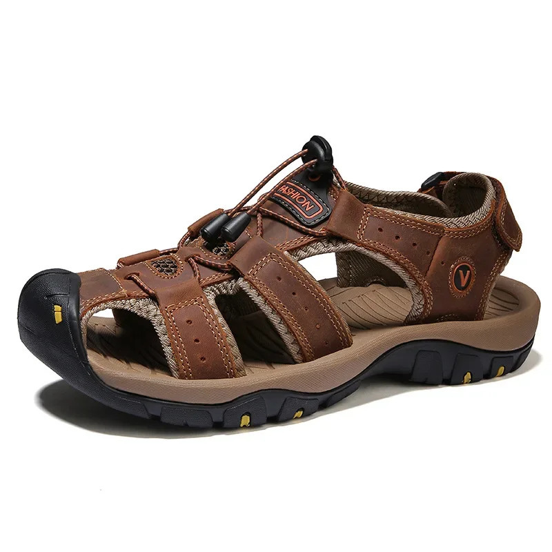 Genuine Leather Men Shoes Summer Large Size Mens Sandals Men Sandals Fashion Sandals Slippers Big Size 38-47 250530