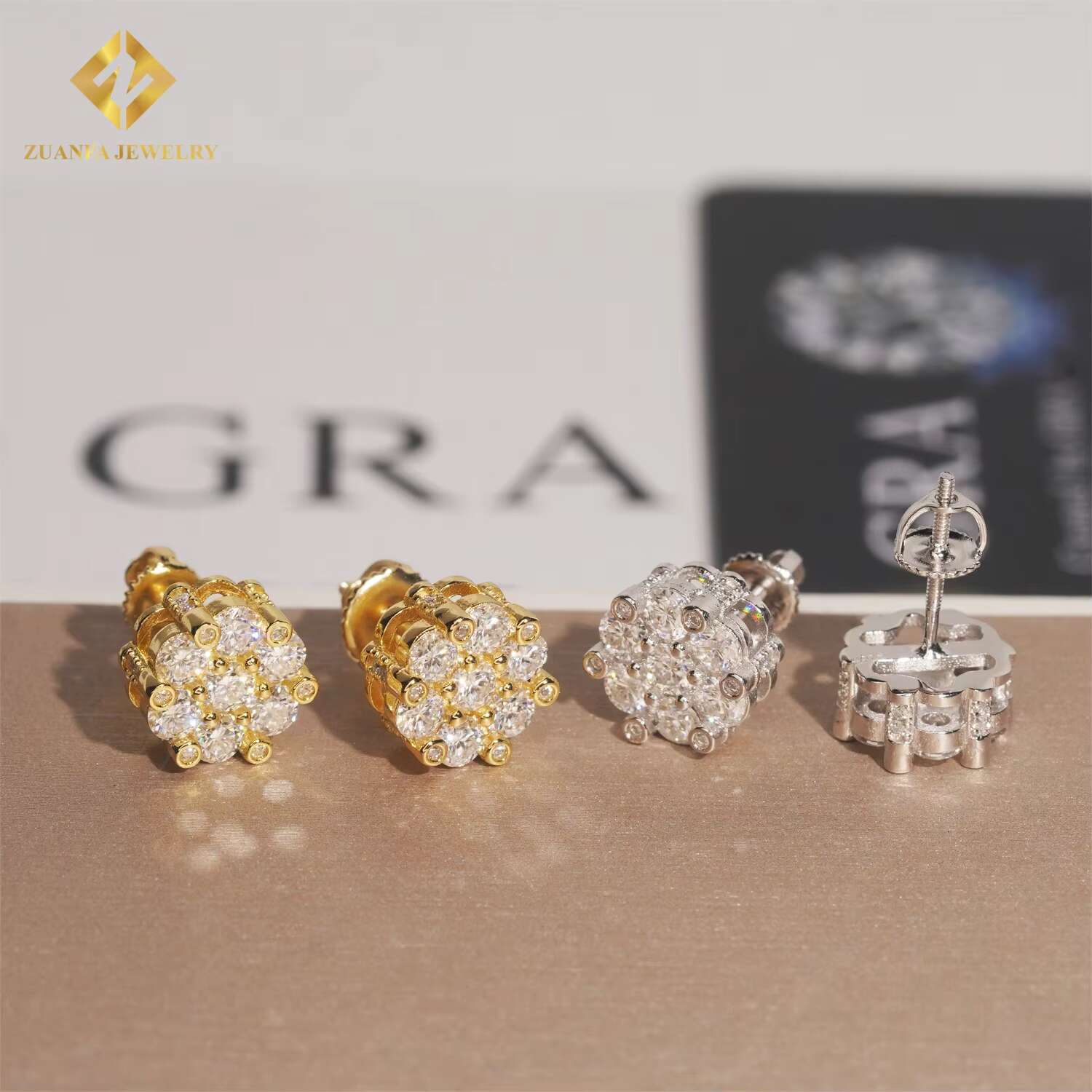 GRA Certificate Round Diamond Hip Hop Jewelry Iced Out Ear Studs 925 Sterling Silver Moissanite Stud Earrings for Women