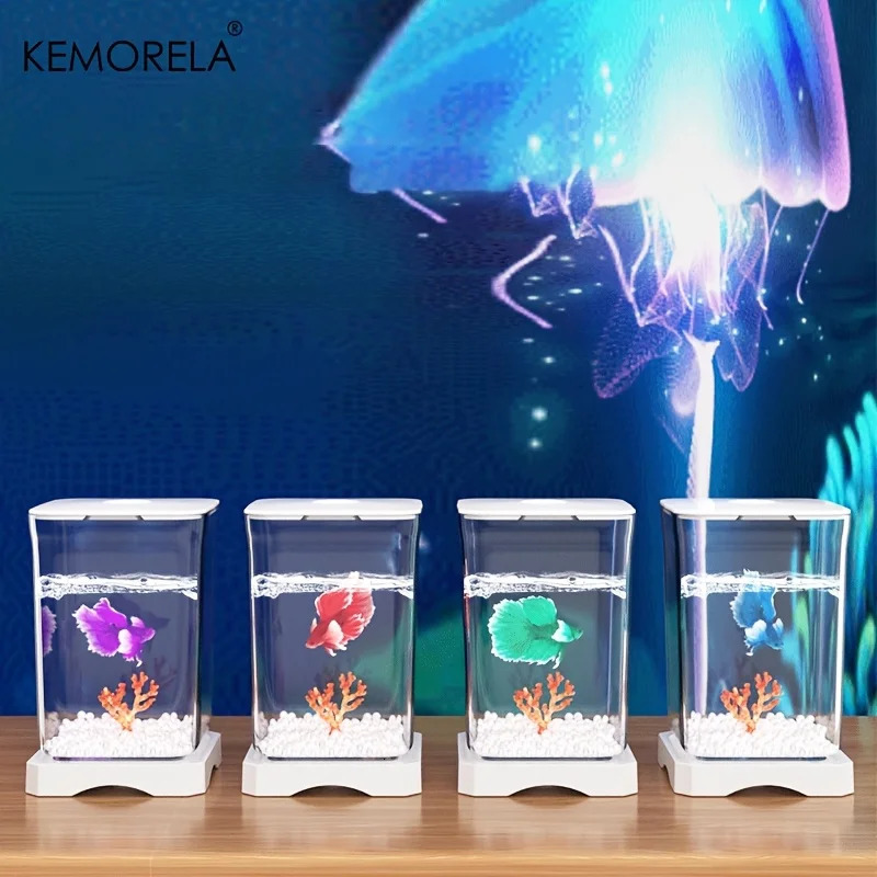 KEMORELA Acrylic Betta Fish Tank High Transparency with Feeding Hole Desktop Fish Bowl Removable Small Landscape Fish Tank 250530