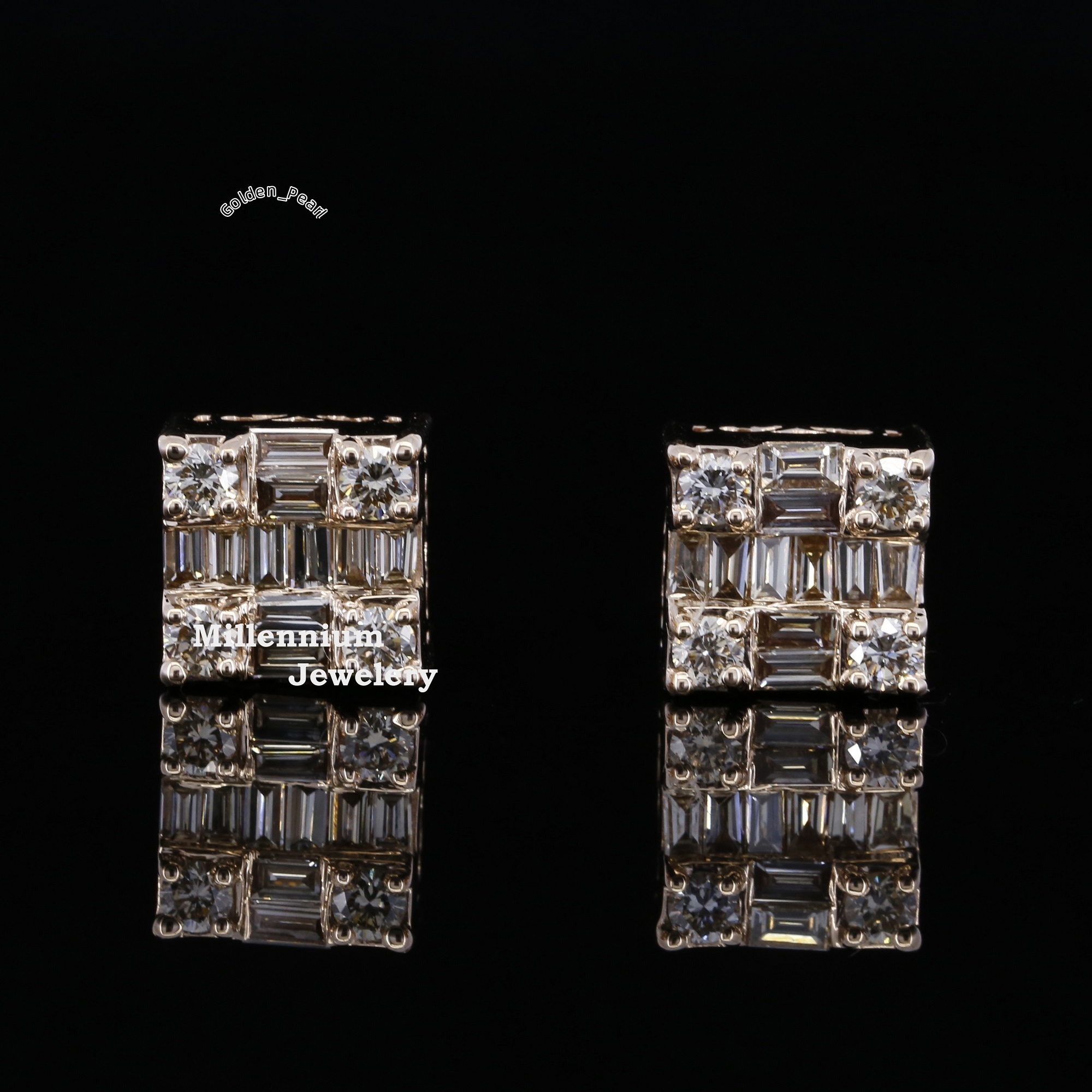 Premium Quality Moissanite Earrings Rose Gold Plated Sterling Silver Stud Earrings Square Earrings Screw Back Finding