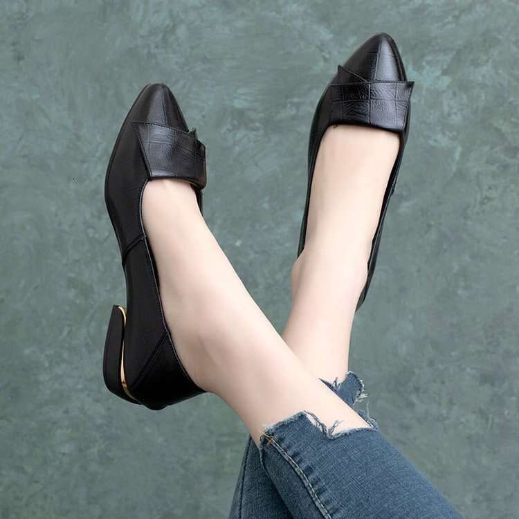 Women's Single 2023 Spring and Autumn New Thick Heel Mom Soft Sole Small Leather Shoes for Women
