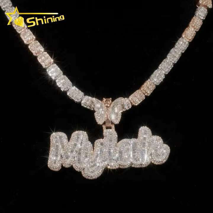 High Quality Hand-made Custom Hip Hop Pendant Necklace Iced Out Fashion 925 Silver VVS Moissanite Name Letter Pendant Mens