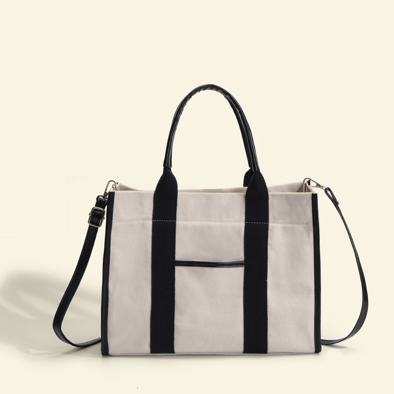 designer New High-End Cotton Large Capacity Tote Bag for Women, Office Commute Handbag, Laptop Bag, Color-Block Canvas Shoulder Bag