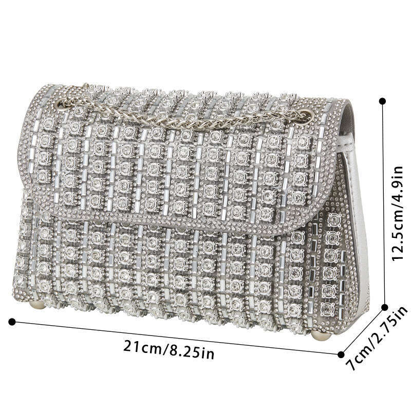 New Style Diamond-Encrusted Shiny Women's Evening Fashion Versatile Chain Crossbody Small Square Underarm Bag
