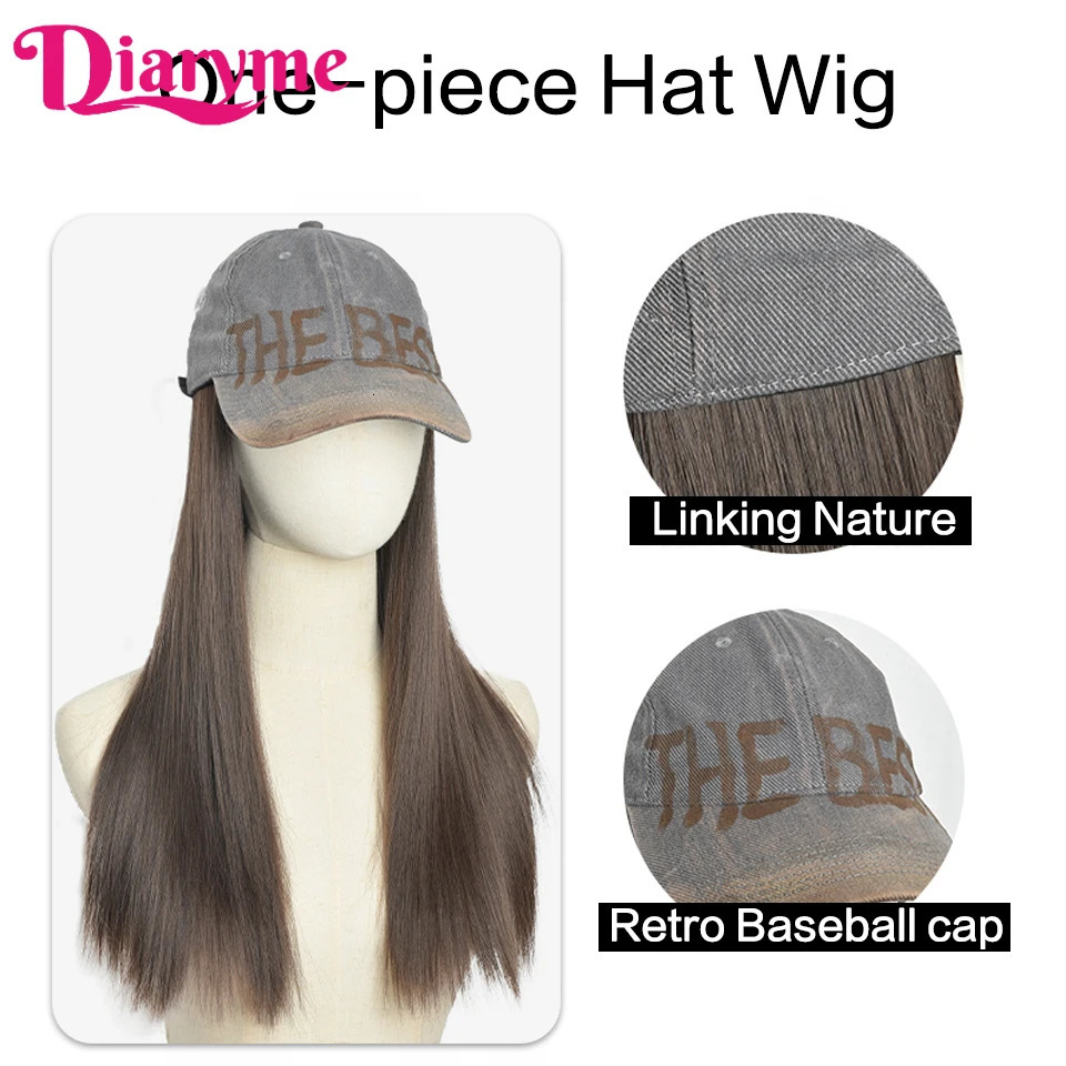 Synthetic Hat Wig Long Straight Hair Wig With Baseball Hat Adjustable One-piece Cap Wig Retro Baseball Cap Connect StraightHair 250530