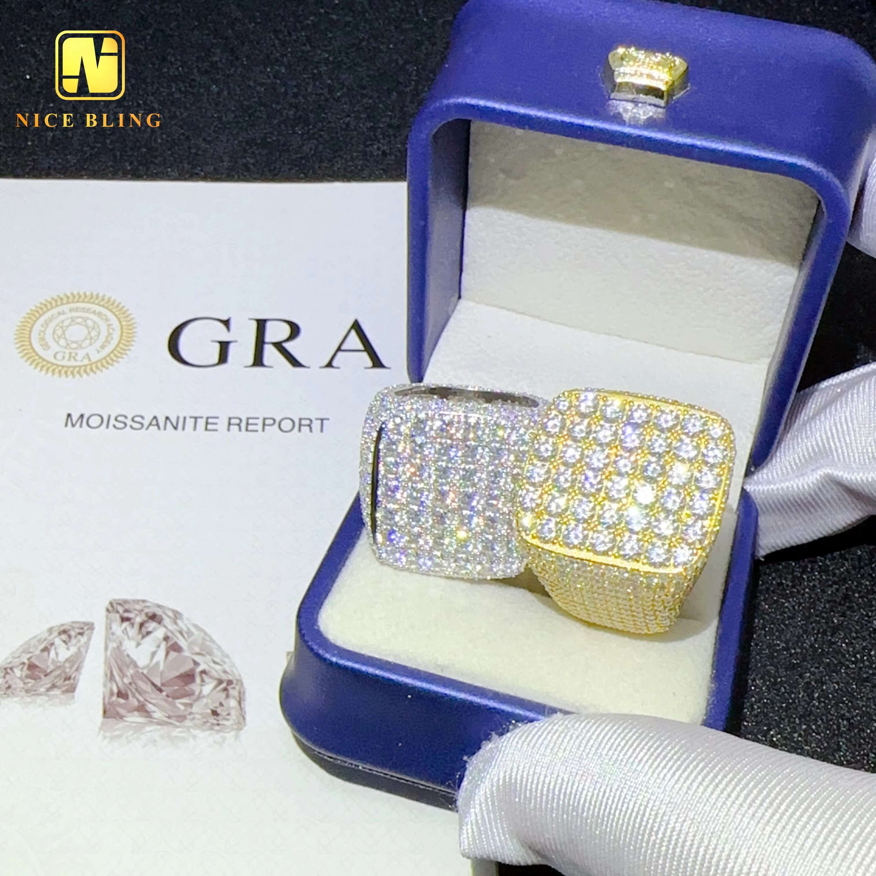 Pass Diamond Tester Hip Hop Jewelry Men square Shape Engagement Rings 925 Sterling Silver Vvs Moissanite Diamond Ring