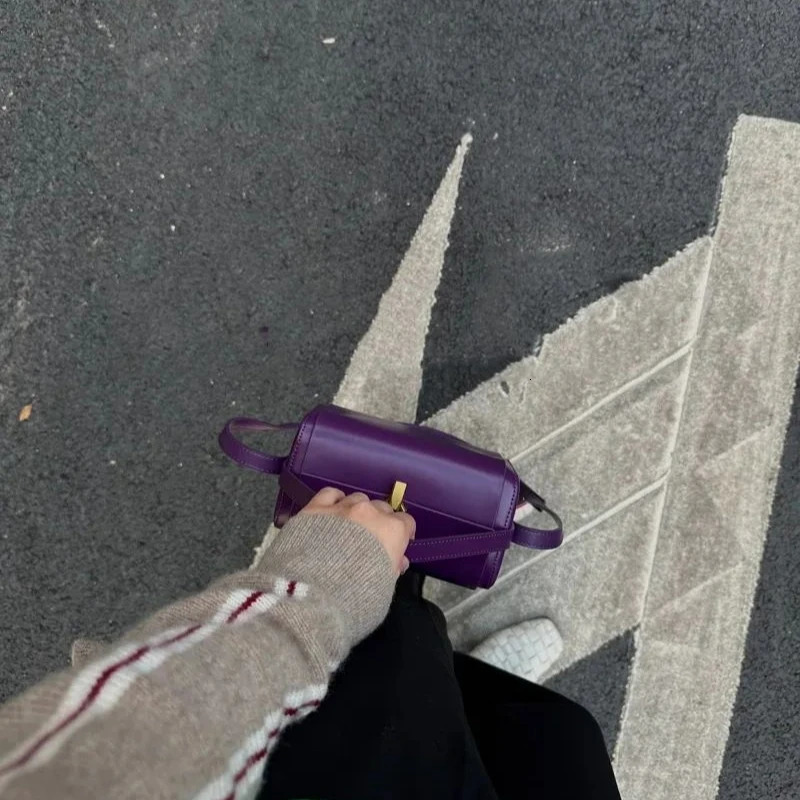 Handheld Box Bag Womens Fashionable Berry Purple Boston Bag Versatile Niche Light Crossbody Bag 250530