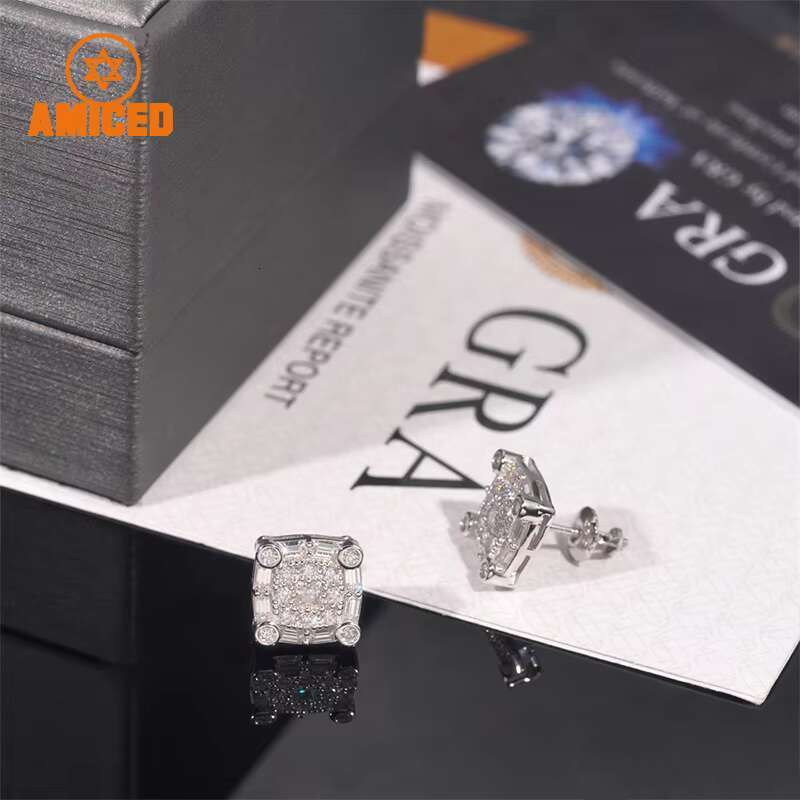 Custom VVS Diamond Moissanite Stud Earrings 925 Sterling Silver Round Diamond White Gold Plated Ear Studs Fine Jewelry Gift
