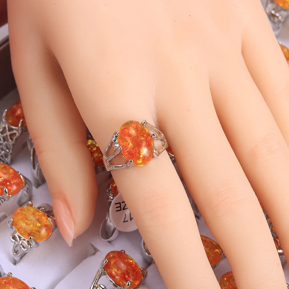 Mixed Sizes 20 Pcs/Lot Womens Charm Amber Natural Stone Rings Party Festival Gifts 250526