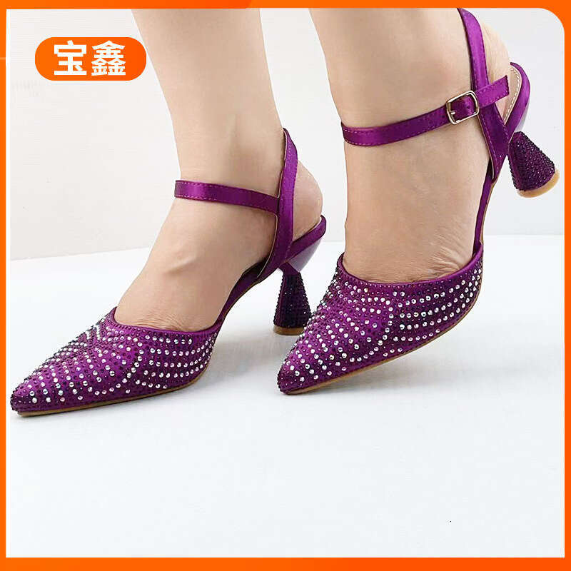 Green New Style Elegant Versatile Pointed Toe Open Back Simple Rhinestone Design Women's High Heels