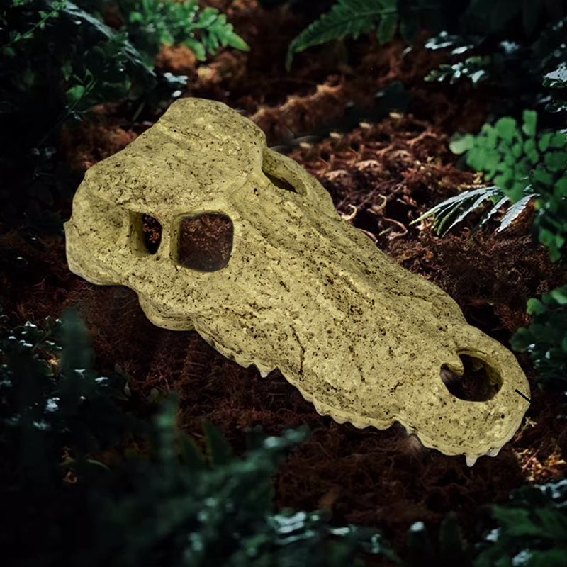 Realistic Crocodile Headed Skeleton Shell Habitat for Reptiles - Perfect Aquatic Decor