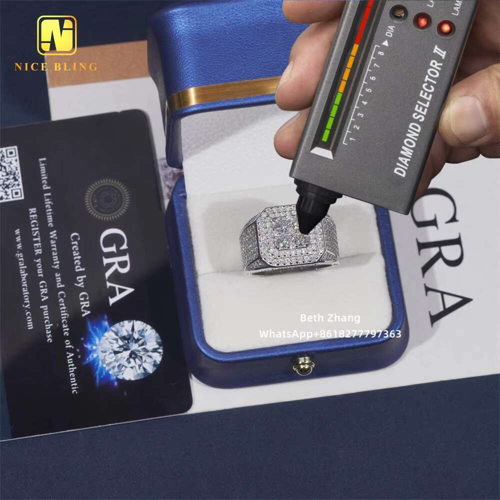 Half Iced Out Jewelry Hip Moissanite Diamond Ring 925 Sterling Silver Square Shape Men Engagement Ring for Wedding Party