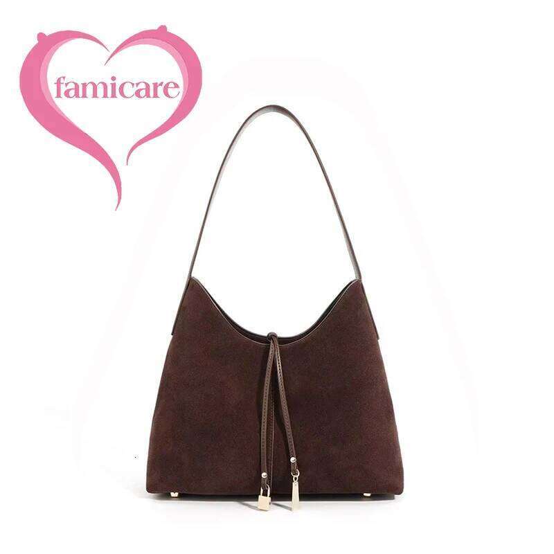 Autumn Winter New Retro Suede Tote Women Premium Feeling Large Capacity Shoulder Bag Pack Lady Split Leather Armpit Handbag