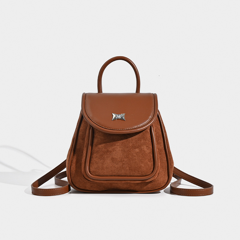 designer Suede Backpack for Women 2025 Autumn Winter New High-end Retro Style College Student School Bag Commuter Small Backpack