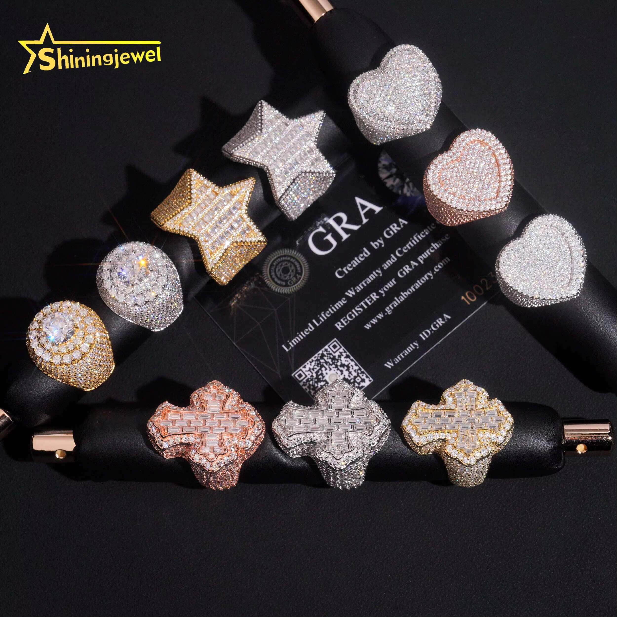 Iced Out 925 Sterling Silver VVS Moissanite Ring Hip Hop Jewelry High Quality Custom Moissanite Rings for Men