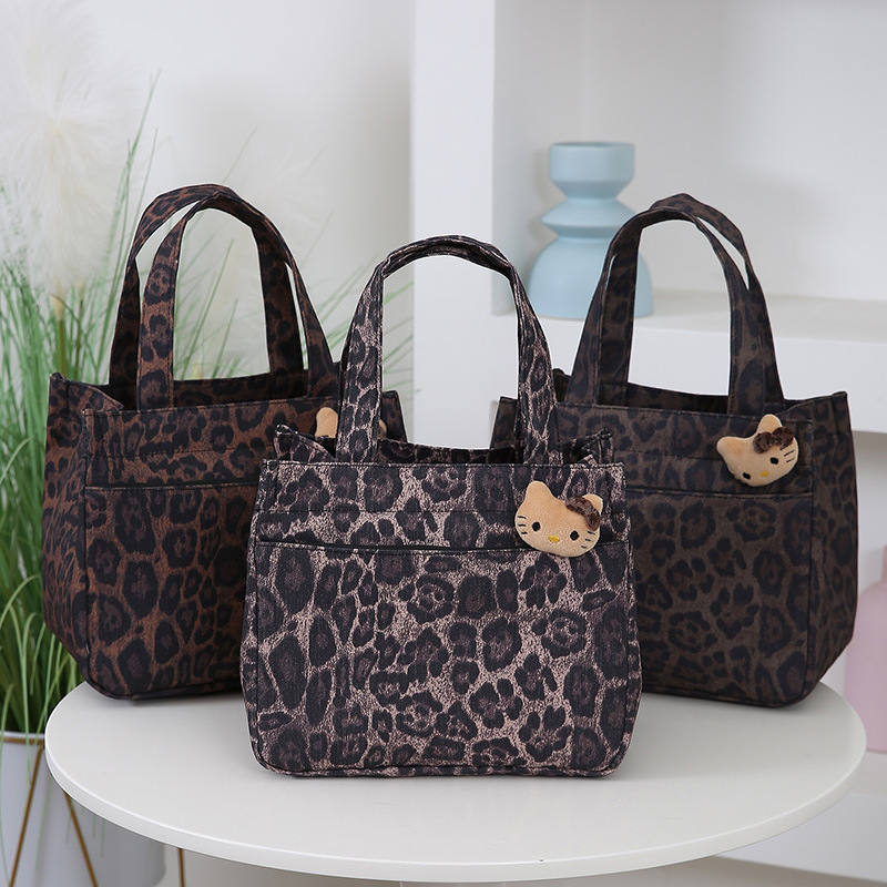 Brand Quality New Style Fashion Trendy Cool Handbag Niche Design Leopard Print Stylish Lunch Box Bag Retro Portable Work Lunch Bag New Free Delivery D