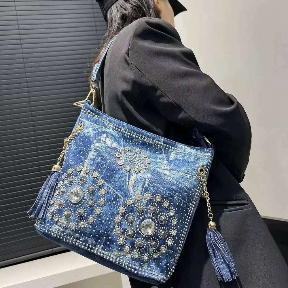 Women's Fashion Gradient Elegant Shoulder Bag Large Capacity Dia Denim Handbag