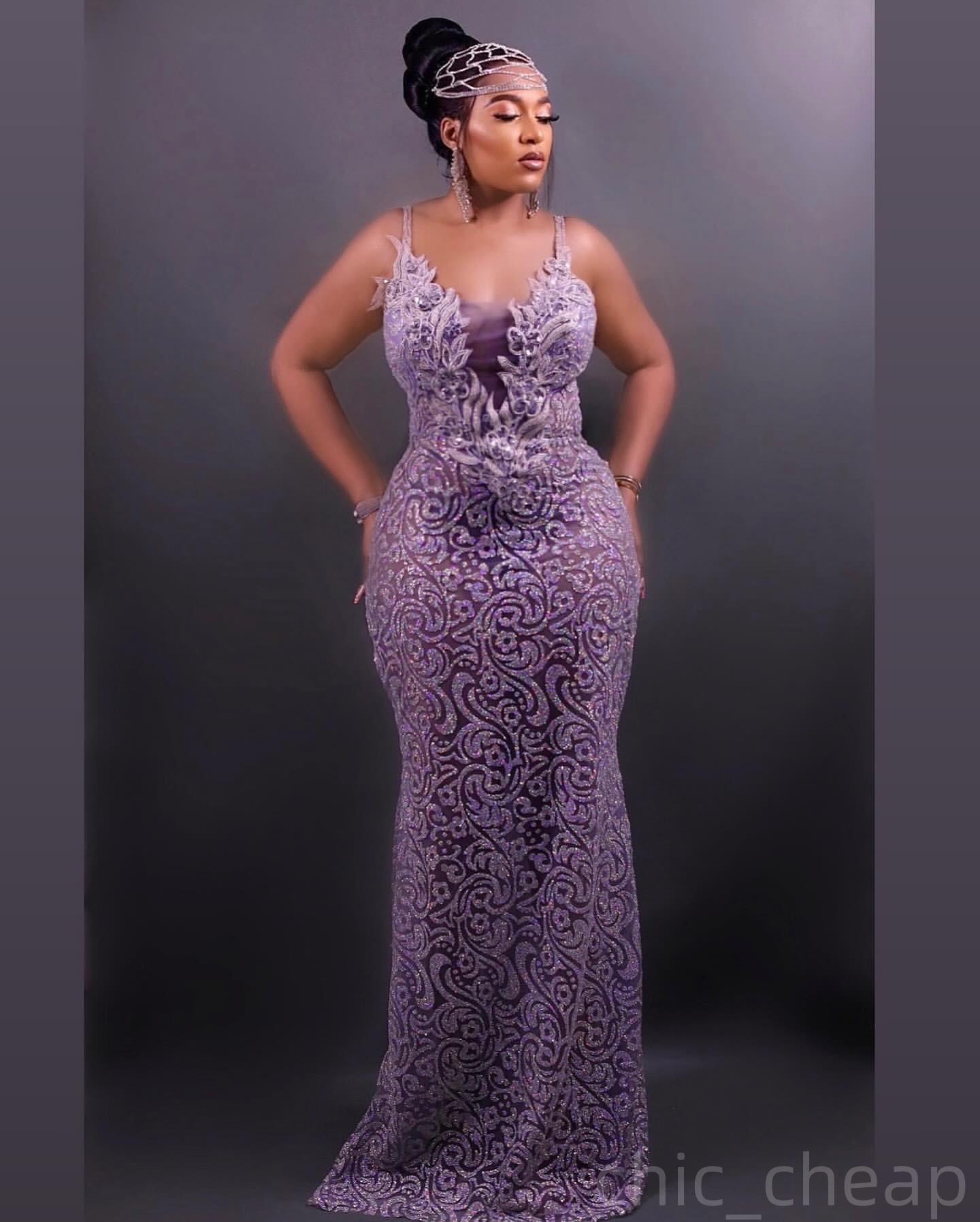 Mermaid Lilac Prom Dresses 2025 Lace Sequined Spaghetti Vintage Evening Formal Party Second Birthday Engagement Gowns Plus Size Dress For Special Occa