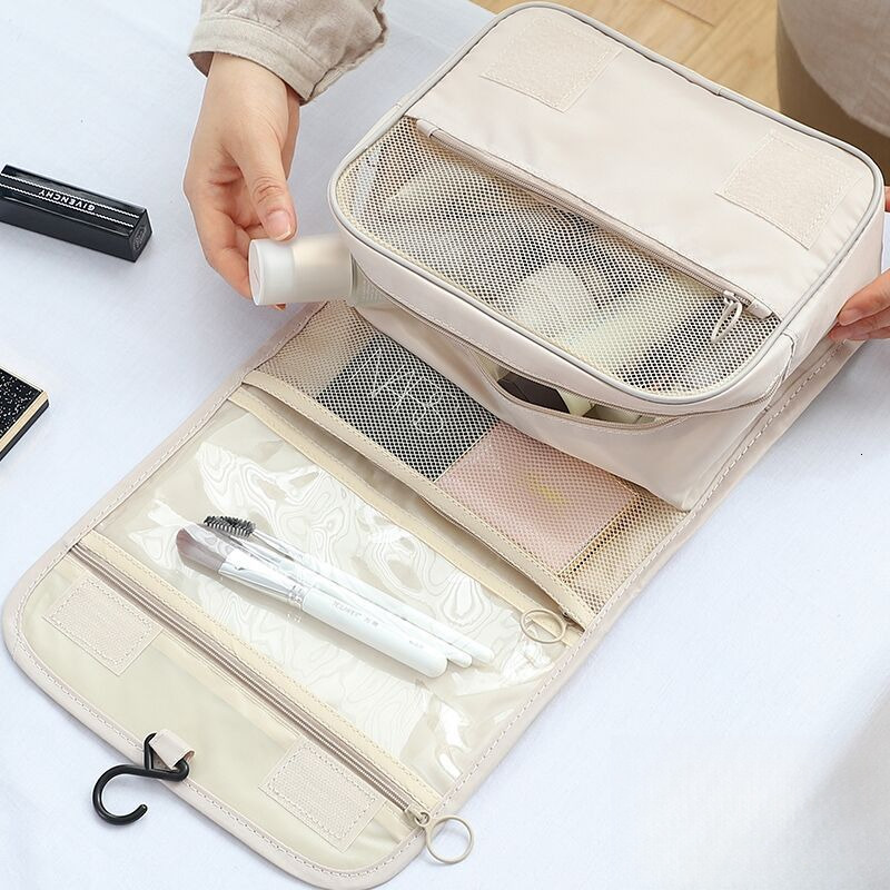High Quality New Style Style Simple Travel Waterproof Makeup Bag Portable Large Capacity Makeup Pouch Hook Bag Toiletries Storage Bag New Free Deliver