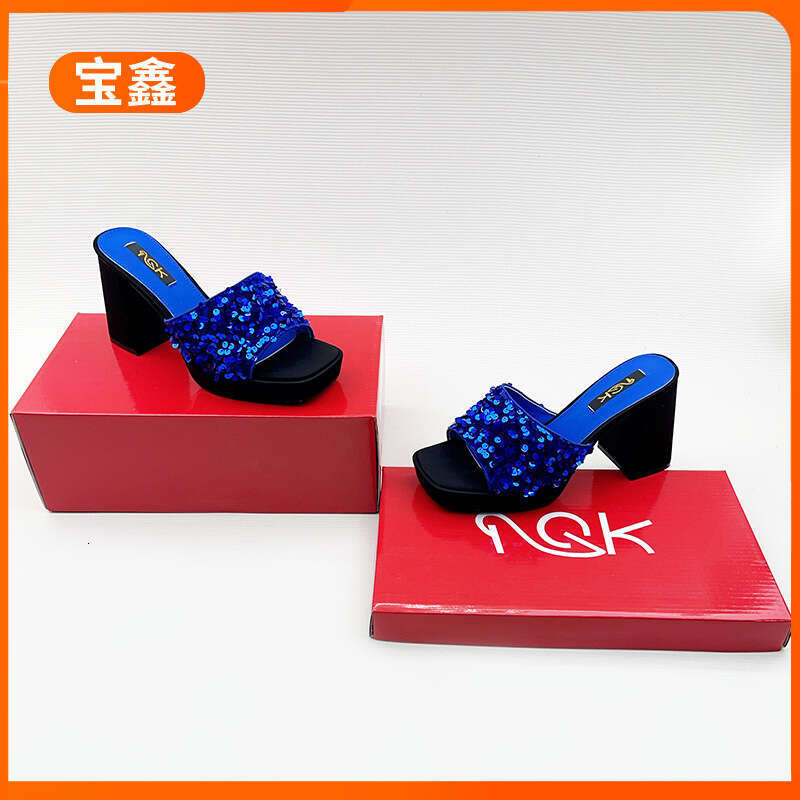 Fashion Shoes 2025 Spring Open-Toe Chunky Heel High-Heeled Women's Slippers with a High-End Feel