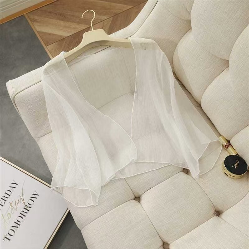 K896 Shawl cape is very fairy sun protection clothing for women, gentle fairy thin outer wear cardigan loose short chiffon small shawl