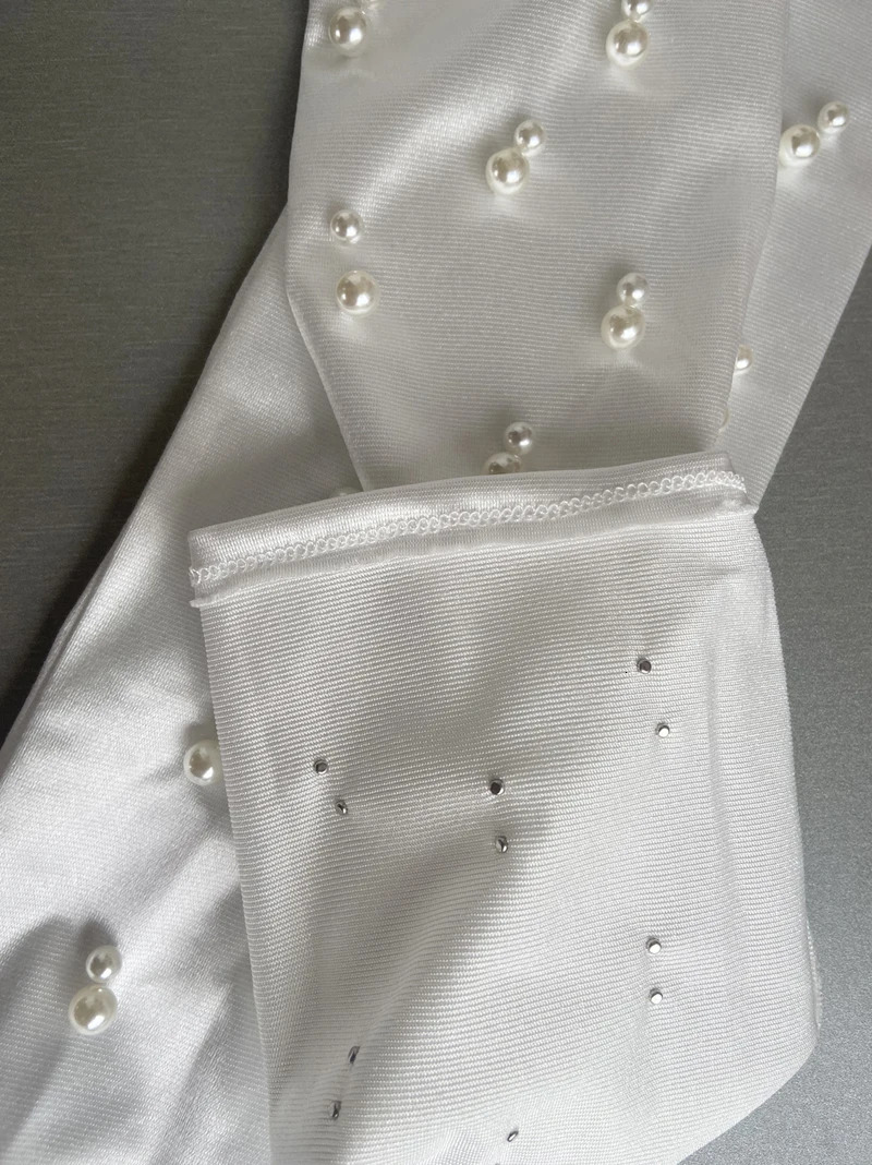 Womens Elegant Pearl Beaded Long White Satin Glove Female Spring Summer Vintage Sunscreen Driving Pograph Party Glove R2315 250529