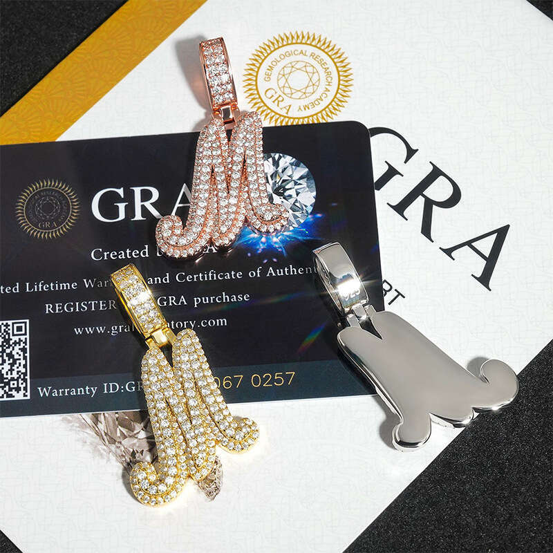 GRA Certificates Hip Hop Iced Out Fire Jewelry Sterling Sier VVS1 Moissanite Initial B Letter Pendant