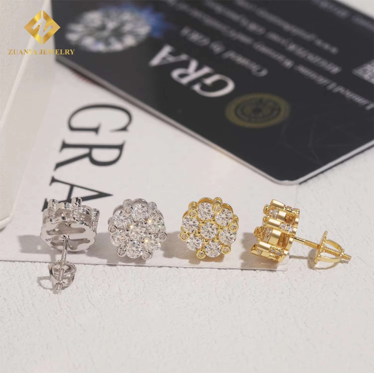 GRA Certificate Round Diamond Hip Hop Jewelry Iced Out Ear Studs 925 Sterling Silver Moissanite Stud Earrings for Women