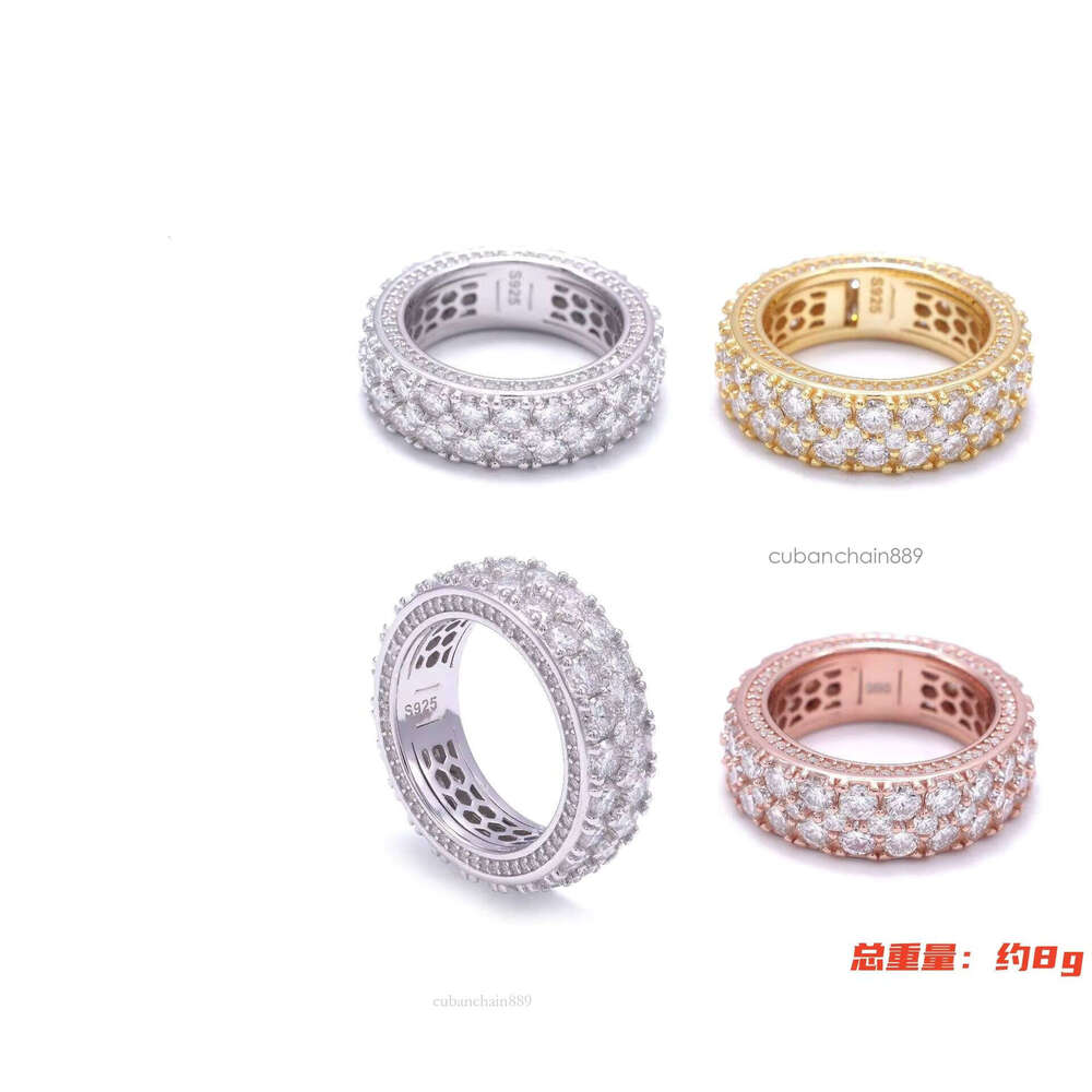 HIPHOPBLING Cross-Border Ready Stock Men's and Women's Leisure Three-Row Sier Moissanite Ring