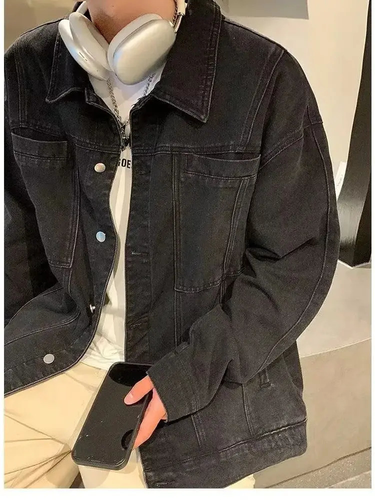 Mens Autumn Winter Denim Jacket Stretch Comfortable Cotton Blend Distressed Wash Hooded Casual Outerwear 250530