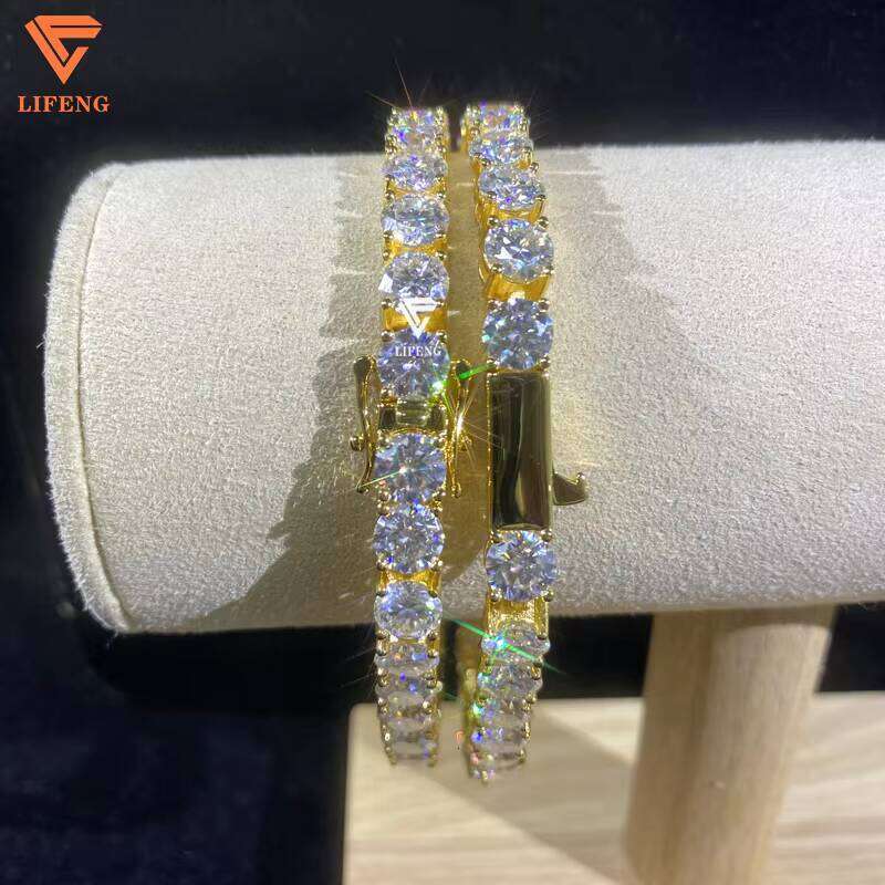Lifeng Jewelry 6mm D VVS Moissanite Tennis Chain Iced out Hiphop Gold Plated Sier Dia Men Women Bracelet