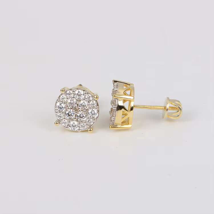 Mens Iced Out Hip Hop Moissanite Diamond Stud Earrings Sterling Silver 925 White Gold Plated Screw Back Stylish Earrings