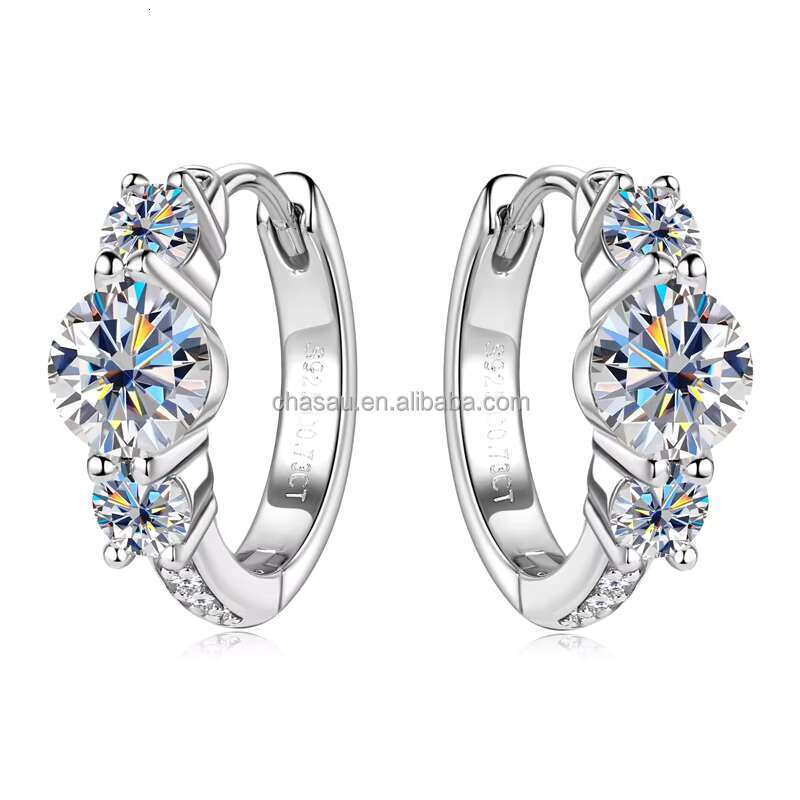 Chasau 5mm 3mm 1mm 925 Sterling Silver Moissanite Hoop Earrings for Women