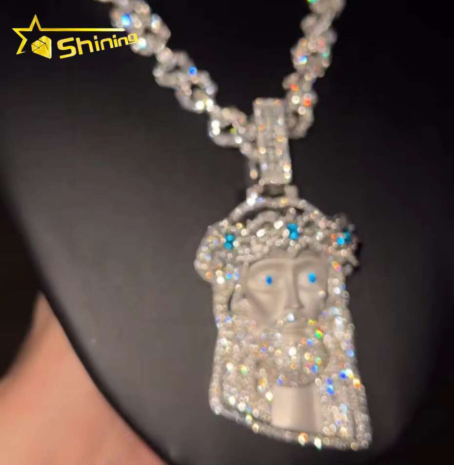 Custom Fine Jewelry Pass Diamond Tester Customized 3D Luxury Jewelry 925 Silver White Gold Iced Out VVS Moissanite Jesus Pendant