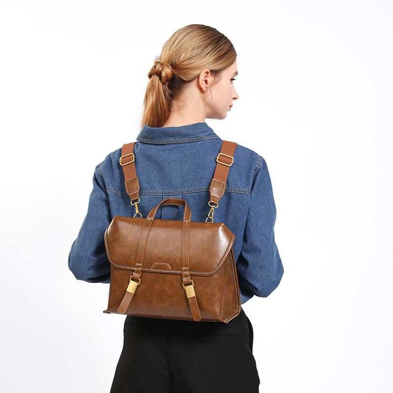 designer Vintage Portable Casual Briefcase for Women 2025 Autumn Winter New Student Class Backpack High-end Versatile Women's Bag