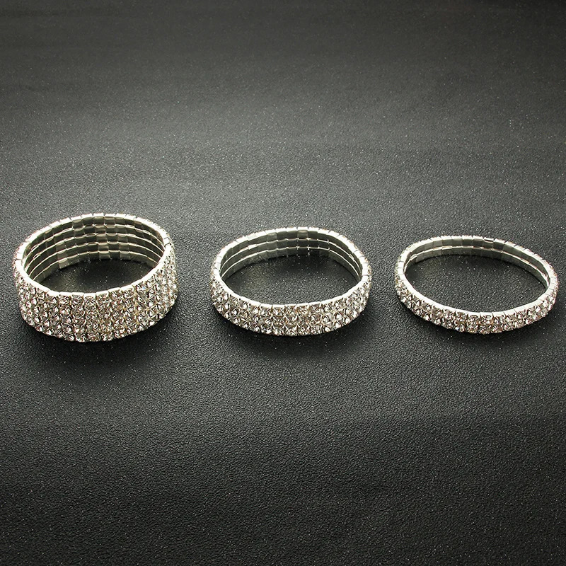 MultiStyle Silver color Rhinestone Bracelets Bangles Wedding Bridal Bracelet Stretching Wristband Bracelet For Women Jewelry 250528