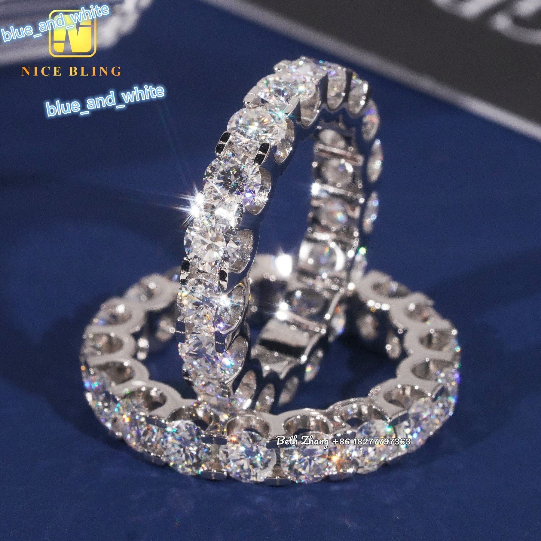 4mm VVS Moissanite Diamond Tennis Rings Trendy Silver Jewelry Men Women Engagement Wedding Bands