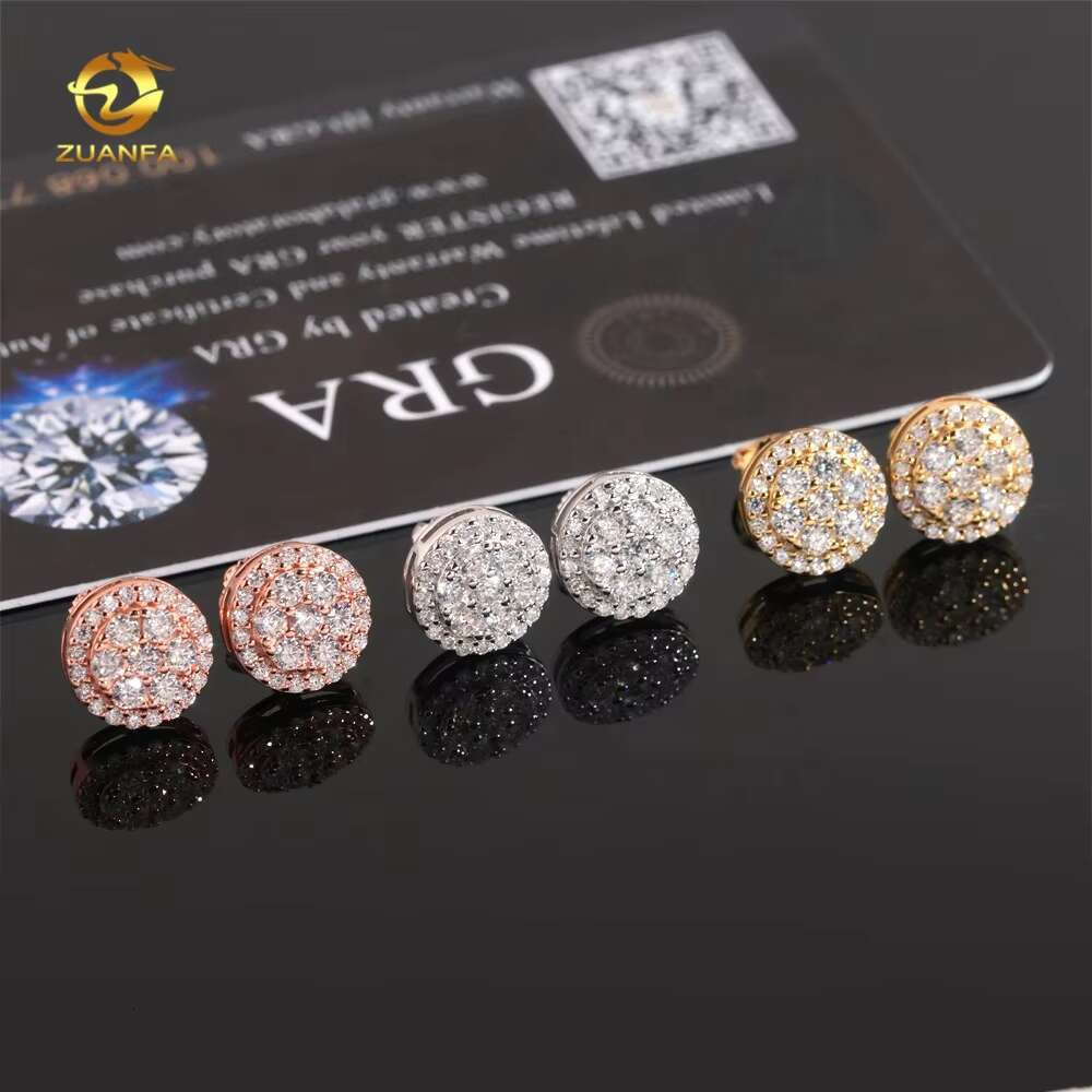 Fine Jewelry Fashion Hip Hop Round Iced Out Stud Moissanite Diamond Mens 925 Silver Earrings