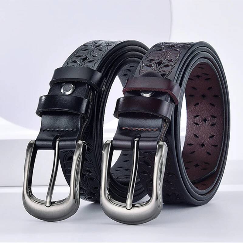 New Fashion Hollow Pattern Ladies Trendy Waistband Genuine Woman Belt Classic Pin Buckle Imitation Leather Strap Skirt