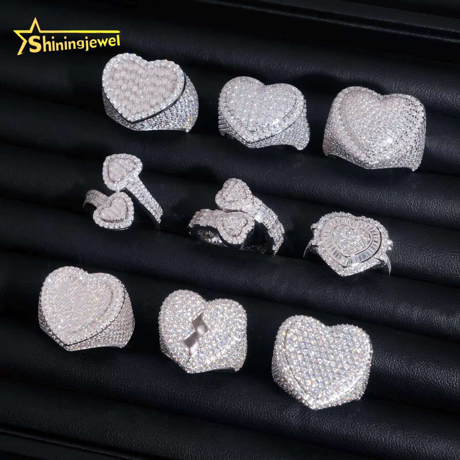 GRA Certificated Iced Out Heart Shape Moissanite Ring Women Men Hip Hop Jewelry Custom Moissanite Engagement Ring Daily Wear