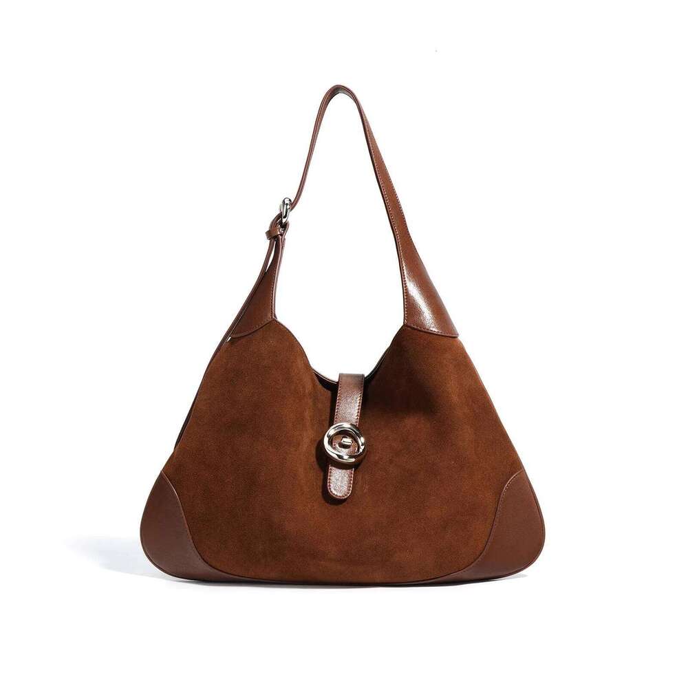 Retro Brown Large Capacity Suede Tote Women's Underarm Fashion Real Nubuck Cow Leather Female Shoulder Bag Handbag