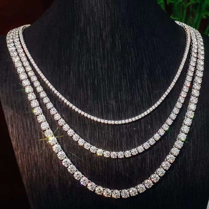 925 Sterling Silver Moissanite Necklace Hiphop Jewelry Ice Out Diamond VVS Moissanite Tennis Link Chain