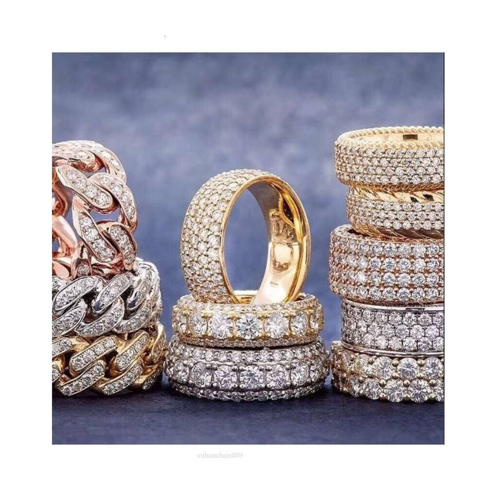 Custom Cuban Style Sterling Sier Hip Hop Men's Rings Iced Out VVS Moissanite Passes Dia Test