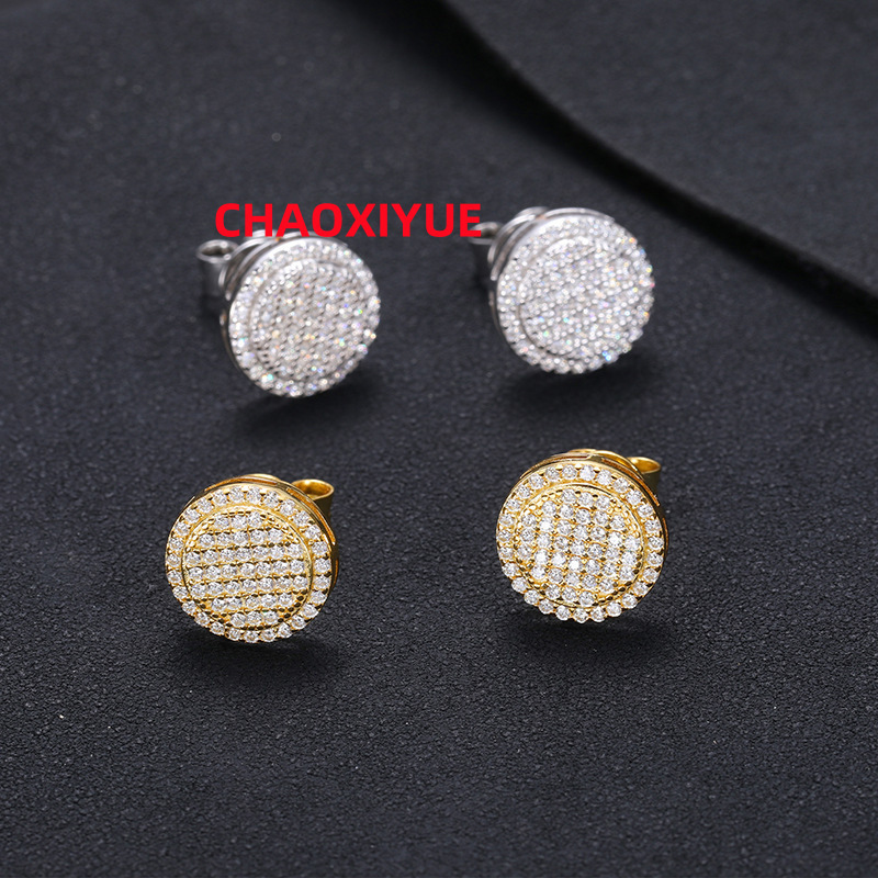 New Arrival HipHop Fine Fashion 925 Sliver Moissanite Earring Jewelry Iced Out Bling Round Stud Earrings for Men Women Best Gift