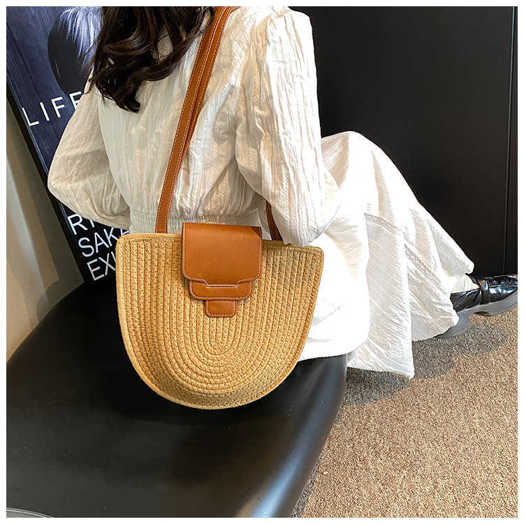New Fashion Cotton Rope Large Capacity Beach Straw Woven Holiday Woven Crossbody Bag Simple Cover Shoulder Bag