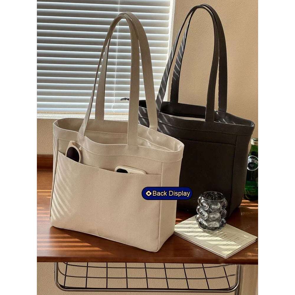 Hylhexyr Canvas Shoulder Bag Large Capacity Outdoor Shopping Bags College Student Simple Handbag With Zipper For Women