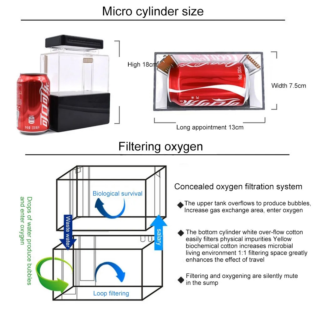 Mini Betta Fish Tank Acrylic Aquarium Desktop Decorations Marine Aquaponic Fishes Bowl With Water Fliter USB Air Pump LED Light 250530